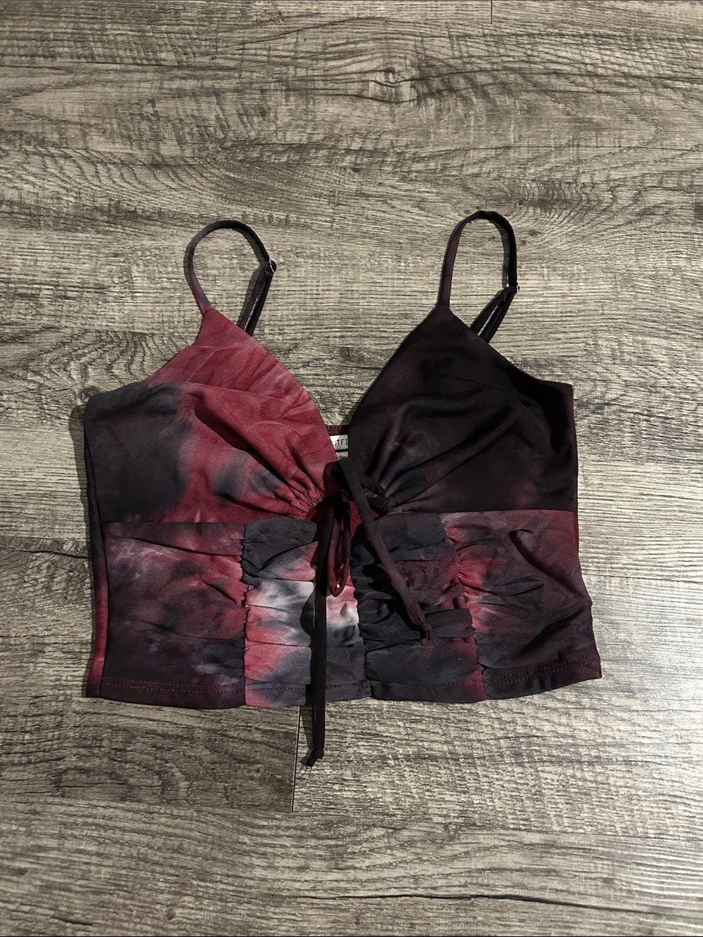 Urban Outfitters Tie-Front Burgundy and Black Tie-Dye Cropped Tank